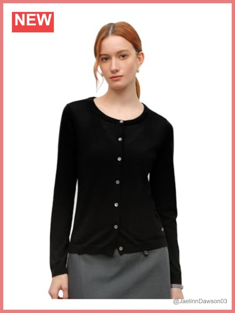 Cashmere Silk Blend Crew Neck Button Front Cardigan Fine Knit